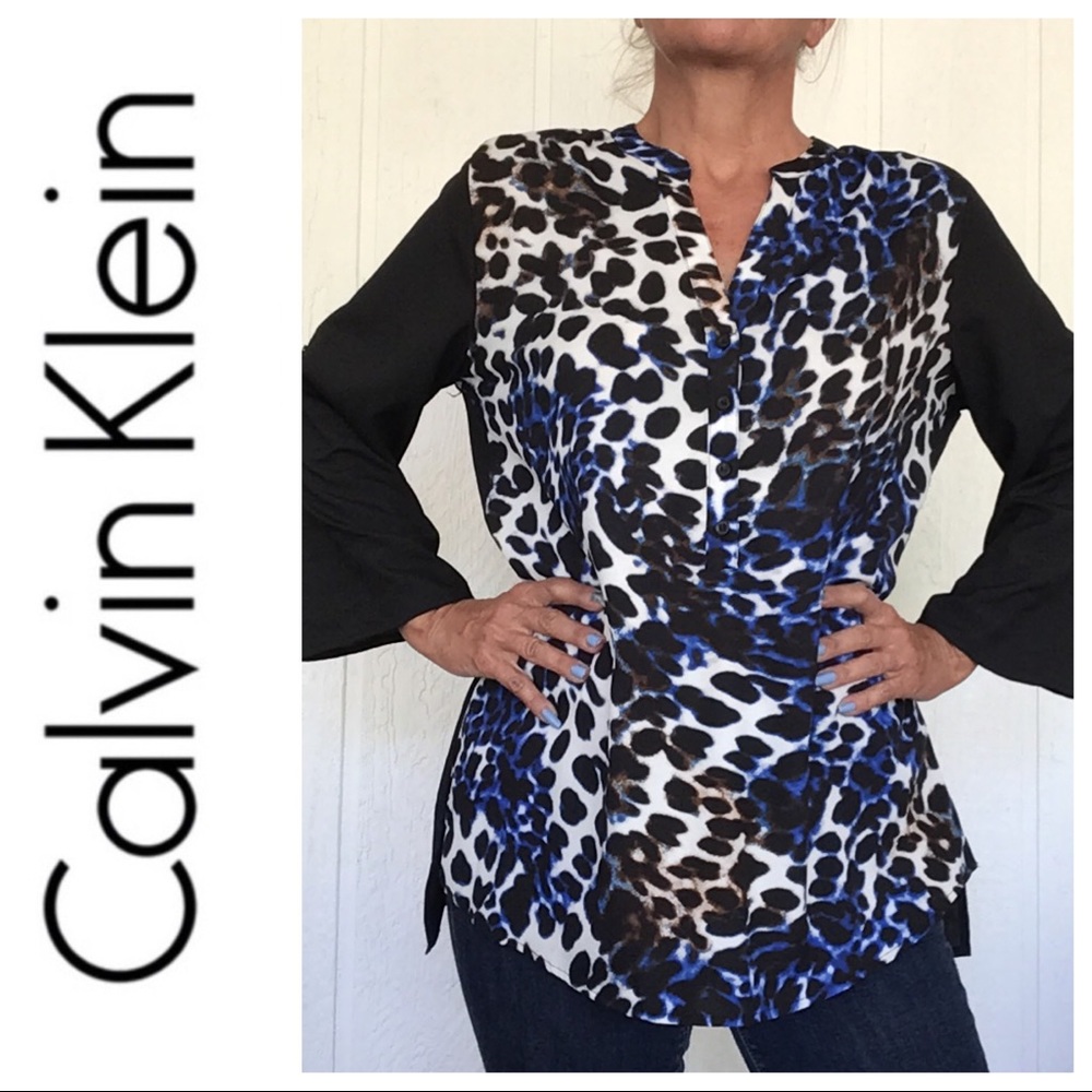CALVIN KLEIN LEOPARD PRINT BLOUSE NWT LARGE